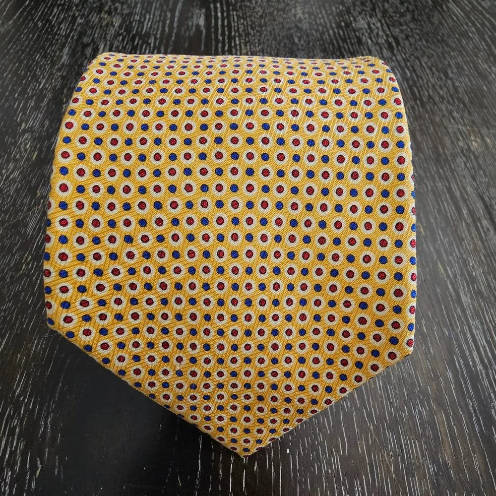 EUC Polo University by Ralph Lauren Men's Silk Polka Dots on Yellow Necktie Tie - Picture 1 of 4